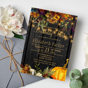 Invitación Caída rústica floral elegante cumpleaños de madera