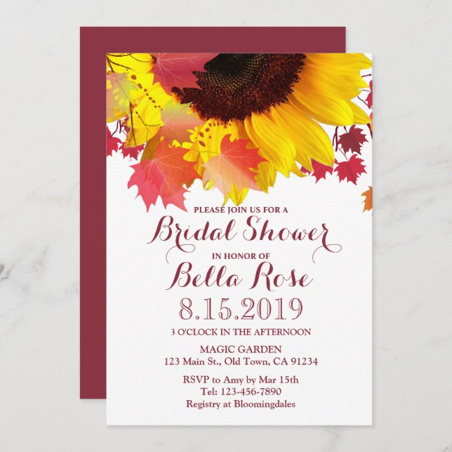 Invitación Caída Rústica Horno de ducha de flores de sunflowe (Anverso / Reverso)