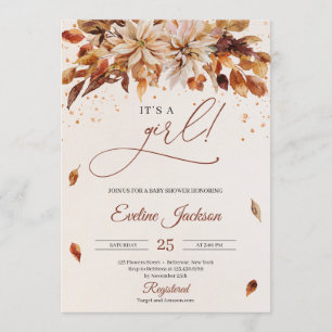 Invitación Caída rústica moderna y hojas florales de otoño