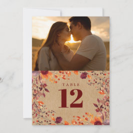 Invitación Caída Rústica Otoño Floral Número de tabla de foto
