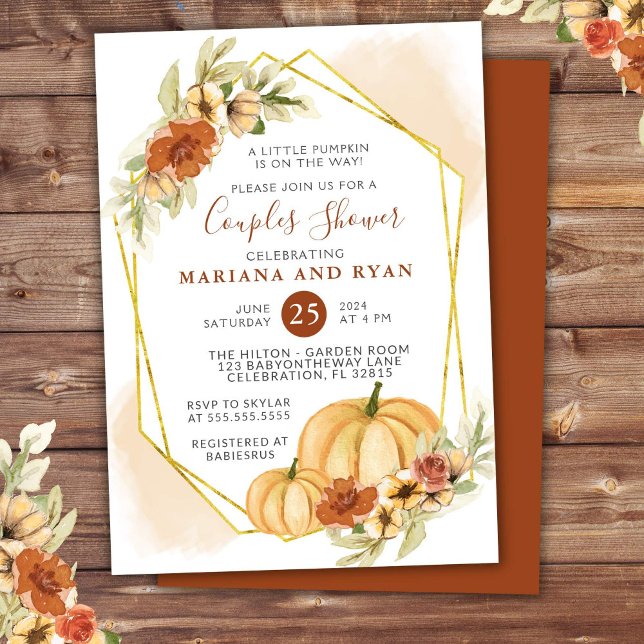 Invitación Caída Rústica Parejas De Calabaza Pequeñas Baby Sh (Subido por el creador)