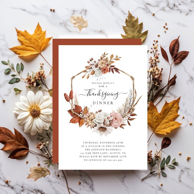 Invitación Caída Rústica Sale De La Cena De Acción De Gracias (Rustic Fall Leaves Thanksgiving Dinner Invitation)
