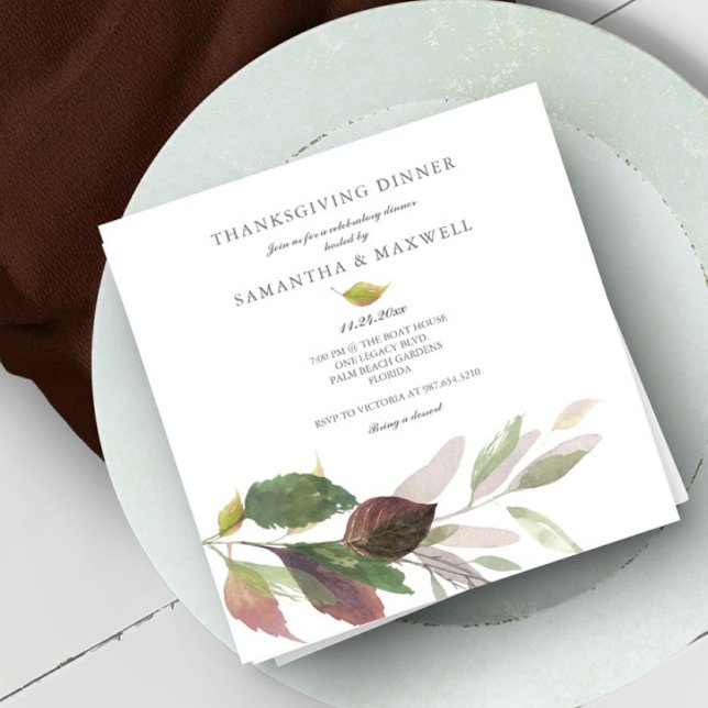 Invitación Caída Rústica Sale De La Cena Del Día De Acción De (Thanksgiving dinner invitation autumn leaves)