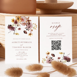 Invitación Caída Rústica Terracotta Floral QR Boda