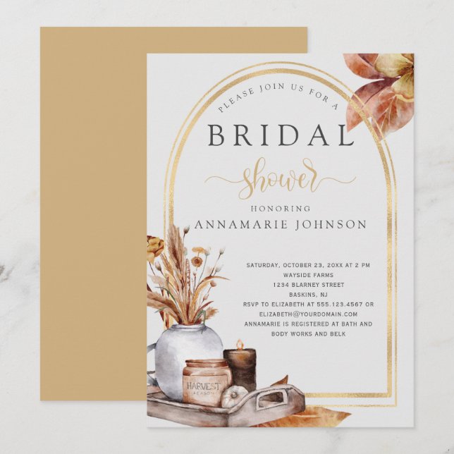 Invitación Caída Sale Del Arco De Oro Todavía Vida Ducha Brid (Anverso / Reverso)