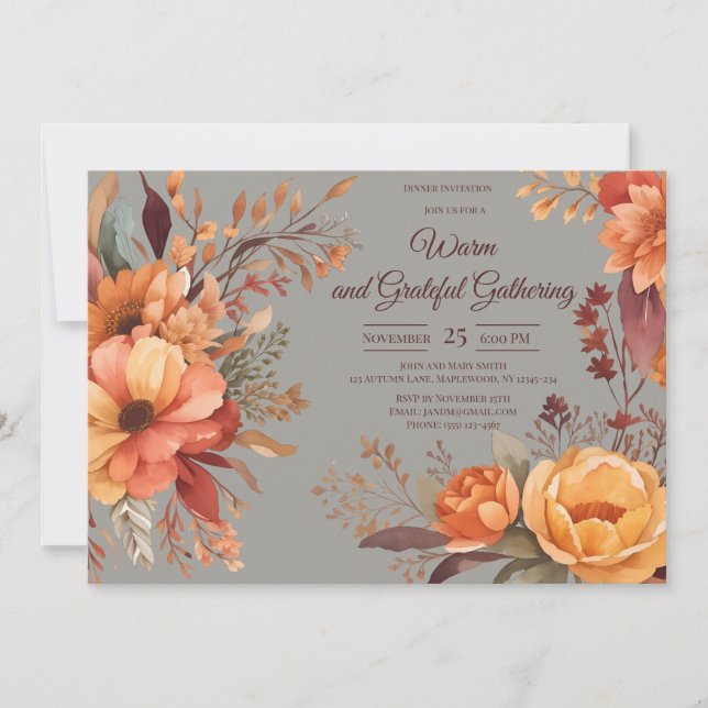 Invitación Caída Sale Floral Día de Acción de Gracias (Anverso)