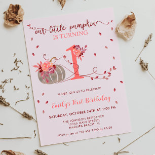 Invitación Caída Sale Pequeña Calabaza Primer Cumpleaños