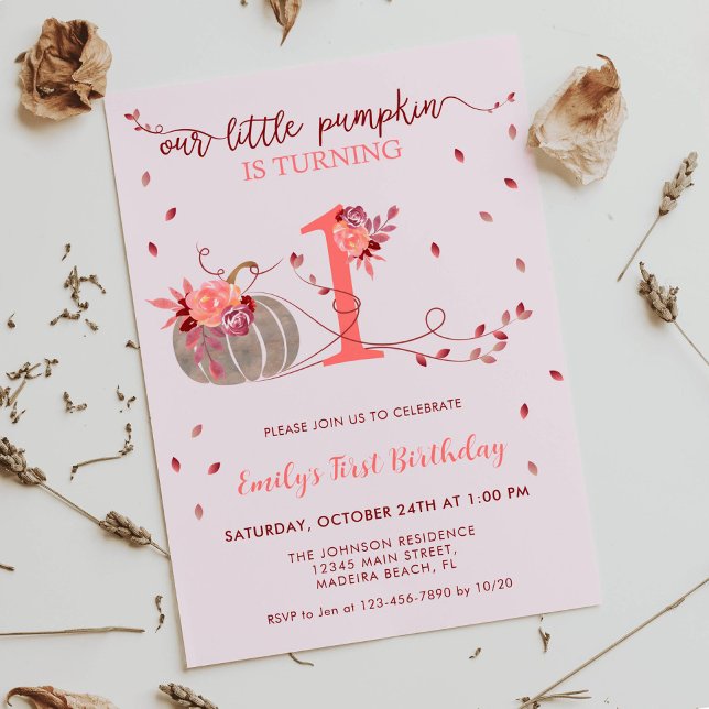 Invitación Caída Sale Pequeña Calabaza Primer Cumpleaños (Subido por el creador)