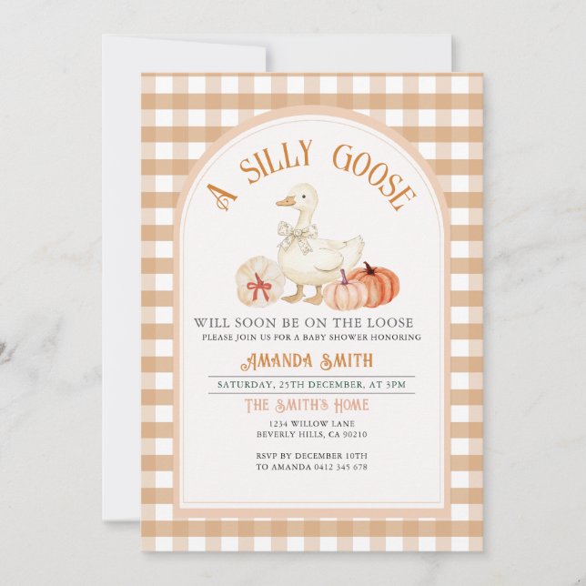 Invitación Caída Sexo Neutral Silicio Goose Baby Shower (Anverso)