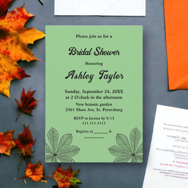 Invitación Caída Simple Deja A Sage Boho Ducha Bridal Otoño (Subido por el creador)