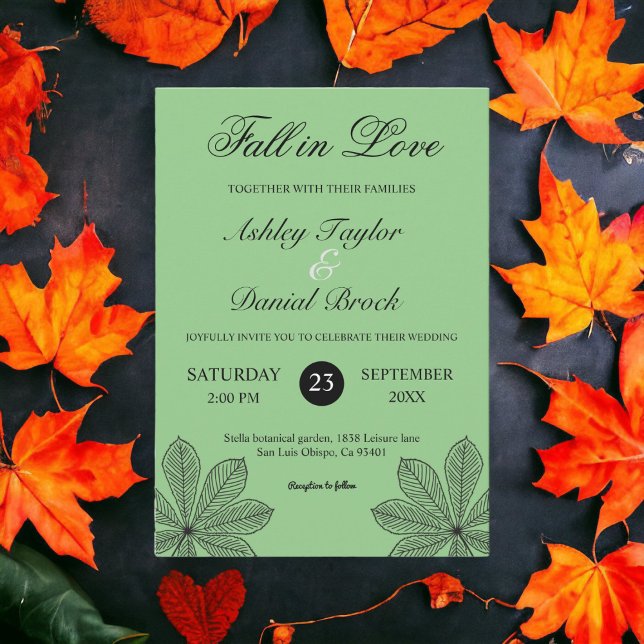 Invitación Caída simple en el amor Sage Boho Boda de otoño (Subido por el creador)