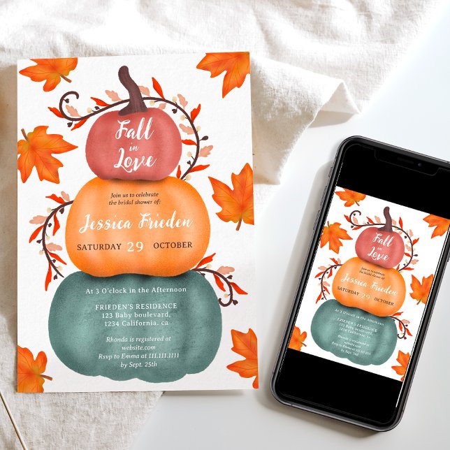 Invitación Caída suave naranja calabazas azules ducha de novi (Cute fall orange blue pumpkins bridal shower invitation)
