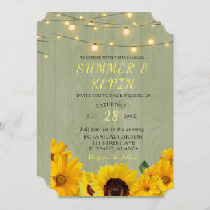Invitación Caída Sunflowers Sage Cadena De Madera De Luces Bo