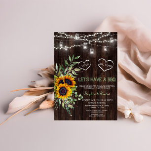 Invitación Caída Sunflowers String Luces Barn Wood I DO BBQ