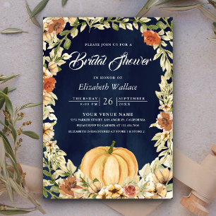 Invitación Caída Teresa Floral Calabaza Marina Azul Ducha Nup