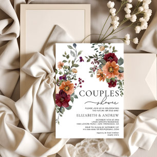 Invitación Caída Terraza Borgoña Ducha Parejas Florales