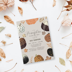 Invitación Caída Única Pintada Pequeña Calabaza Baby Shower