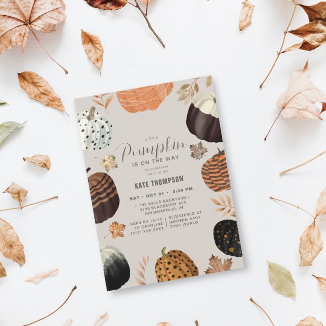 Invitación Caída Única Pintada Pequeña Calabaza Baby Shower (Subido por el creador)