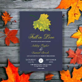 Invitación Caída verde acuarela deja Boda floral azul
