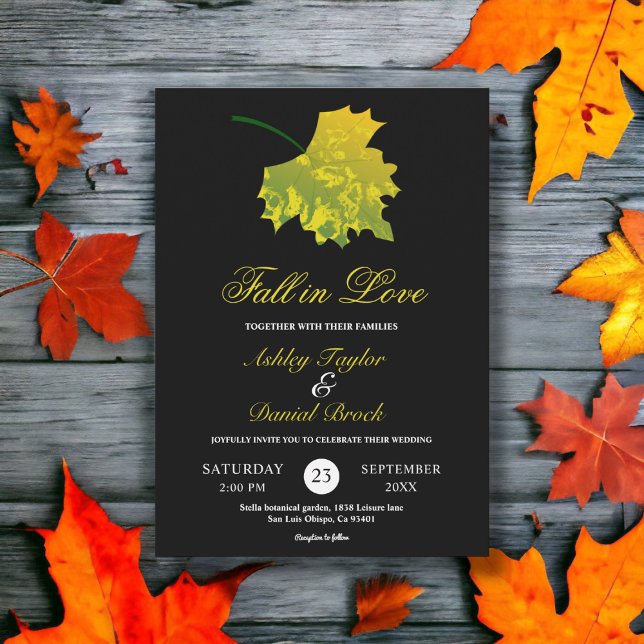 Invitación Caída verde acuarela deja Boda floral negro (Subido por el creador)