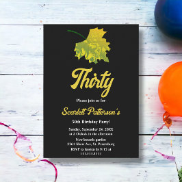 Invitación Caída verde acuarela deja negro 30 cumpleaños