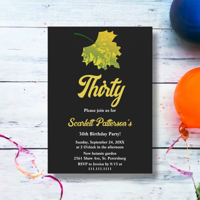 Invitación Caída verde acuarela deja negro 30 cumpleaños (Subido por el creador)