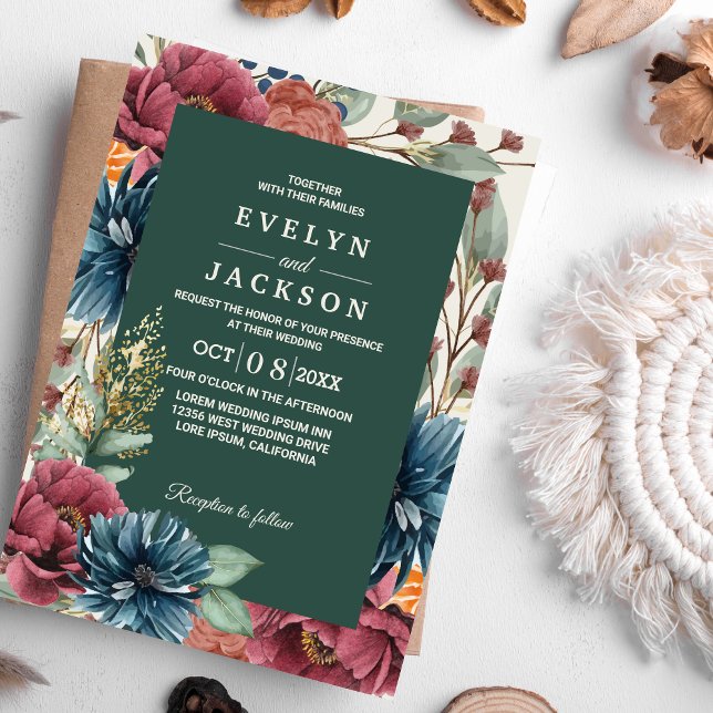 Invitación Caída verde esmeralda Boda ruso moderno (Subido por el creador)