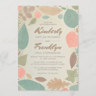 Invitación Caída Vintage Colorful deja puntos de oro Boda