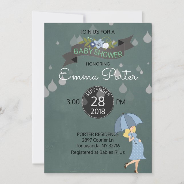Invitación Caídas de lluvia ducha paraguas Baby Shower (Anverso)