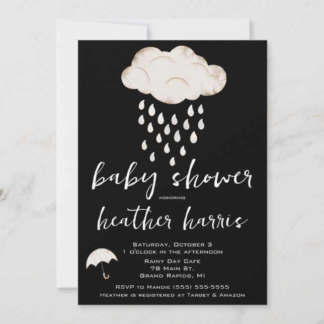 Invitación Caídas de lluvia, Nube de lluvia, Baby Shower de p (Anverso)