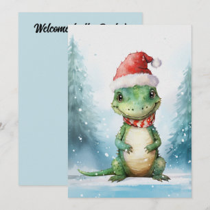 Invitación Caimán Lindo Navidad de Invierno Acuarela