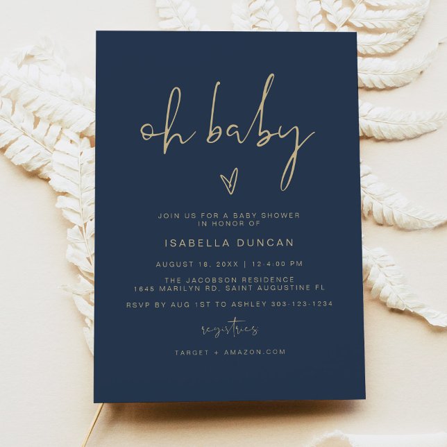 Invitación CAITLIN Marina moderna azul y oro Oh Baby Shower (Subido por el creador)