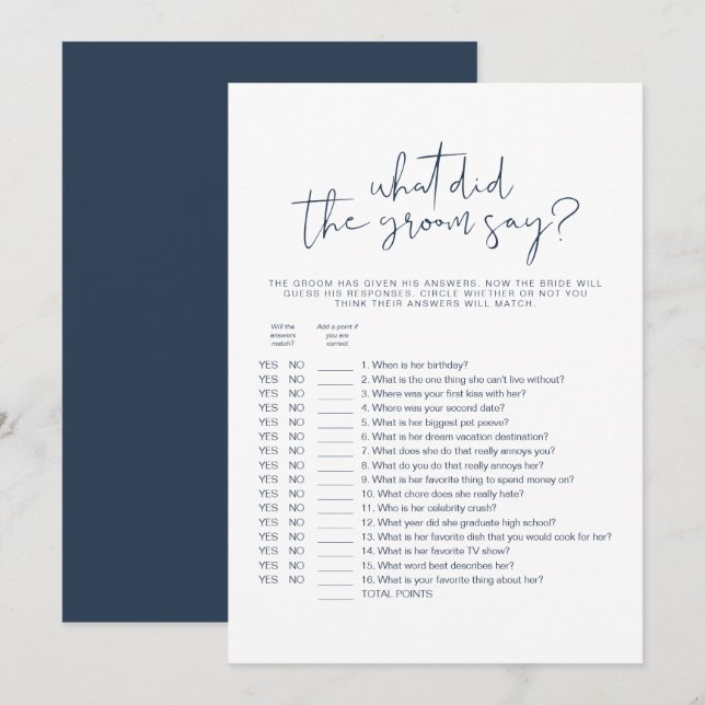 Invitación CAITLIN Minimal Qué Dijo El Groom Del Juego De Nov (Anverso / Reverso)