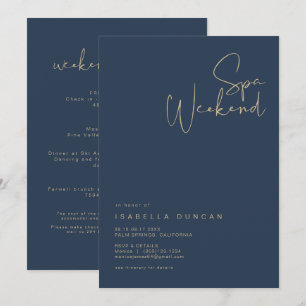 Invitación CAITLIN Navy & Gold Spa Día Bachelorette