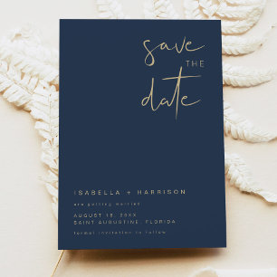 Invitación CAITLIN- Navy y Gold Modern ahorran la fecha