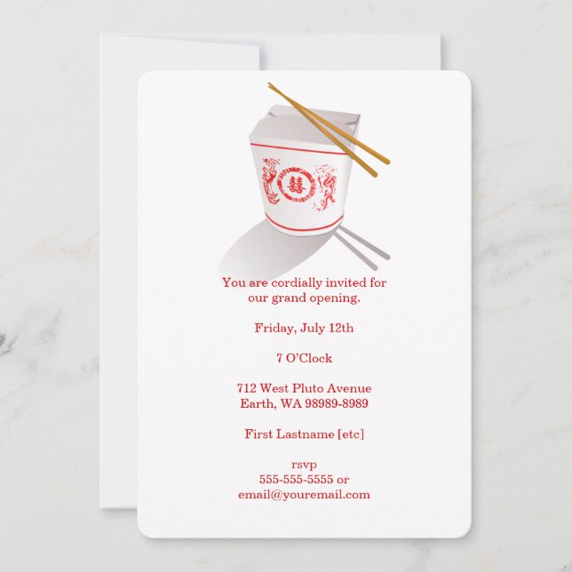 Invitación Caja de comida china para llevar (Anverso)
