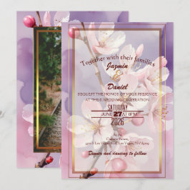 Invitación Caja de Fotos de Flores de Cerezo Rosadas/ Lavanda