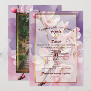 Invitación Caja de Fotos de Flores de Cerezo Rosadas/ Lavanda