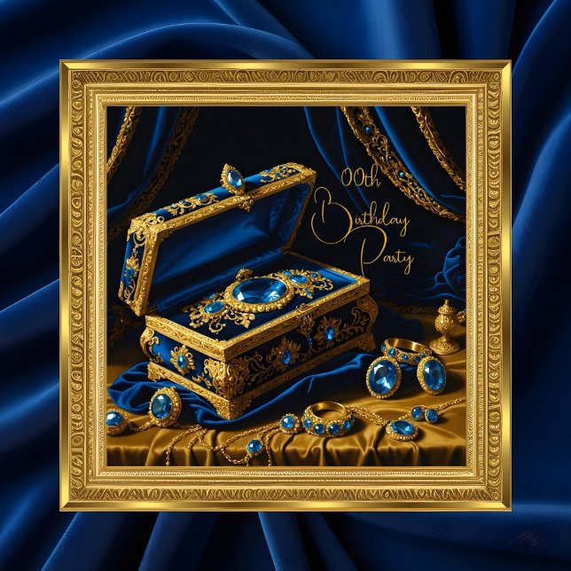 Invitación Caja de joyas azul con marco dorado de cumpleaños  (Subido por el creador)