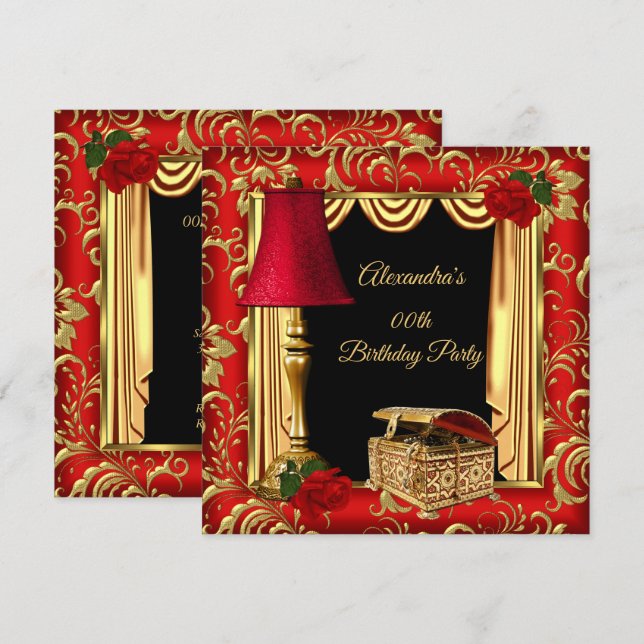Invitación Caja de joyas de lámpara de rosas con cortinas de  (Anverso / Reverso)