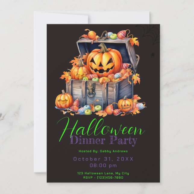 Invitación Caja de madera de un Fiesta de cena de Halloween n (Anverso)