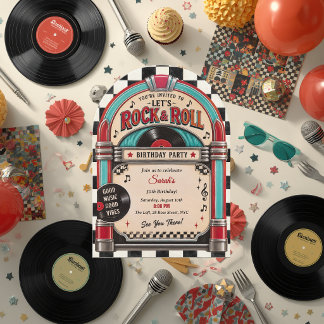 Invitación Caja de música de rock and roll retro cumpleaños e