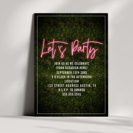 Invitación Caja de neón para fiesta guión genérico de boj