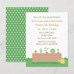 Invitación Caja de Plantería Pulgar Verde Fiesta de Cumpleaño