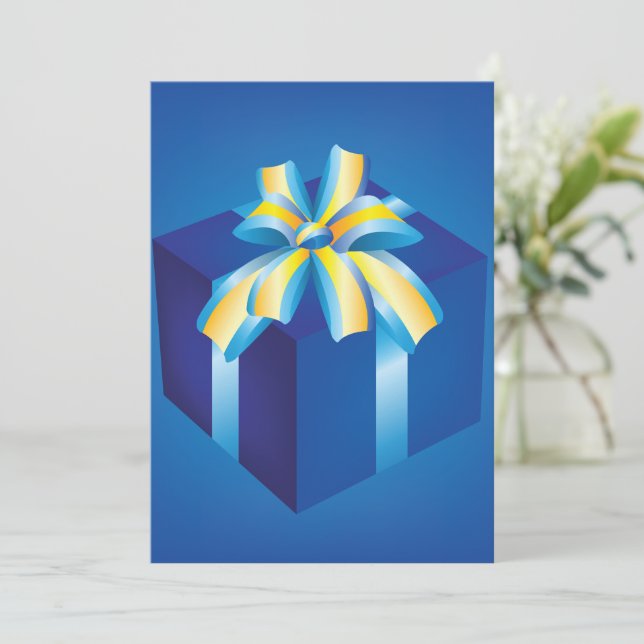 Invitación Caja de regalo azul con cinta amarilla y Aqua (Anverso de pie)