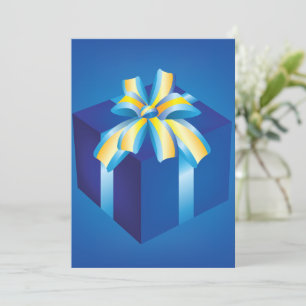 Invitación Caja de regalo azul con cinta amarilla y aqua 