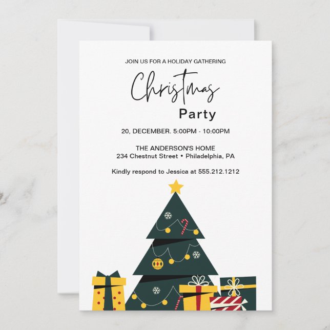 Invitación Caja de regalo de árbol de Navidad simple y elegan (Anverso)