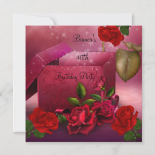 Invitación Caja de regalo de rosa roja elegante para cumpleañ