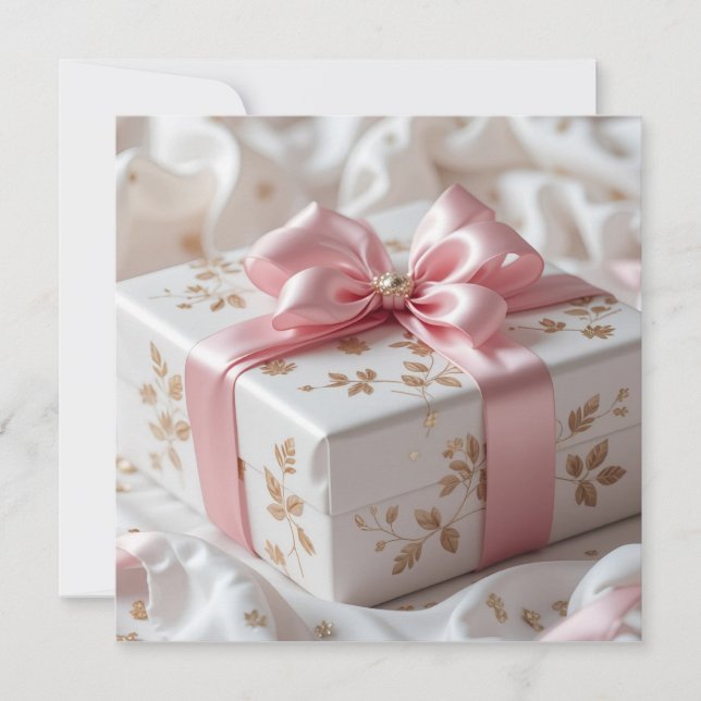 Invitación caja de regalo de seda rosa encantadora (Anverso)