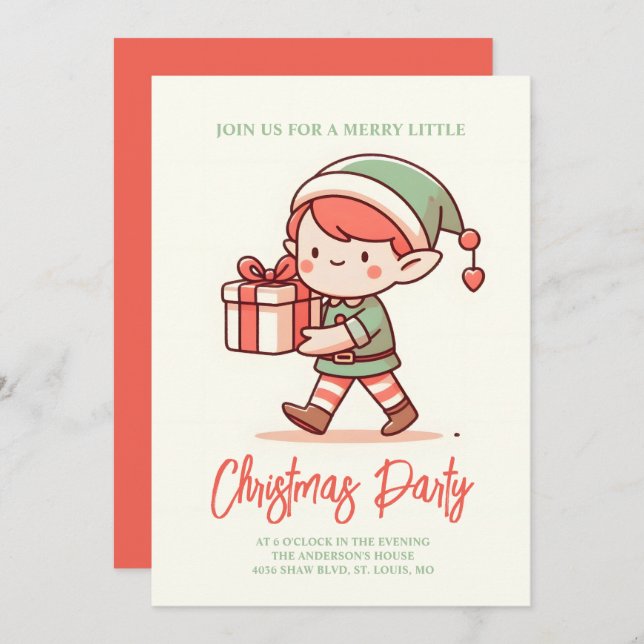 Invitación caja de regalo para navidades de espera de elfo ad (Anverso / Reverso)